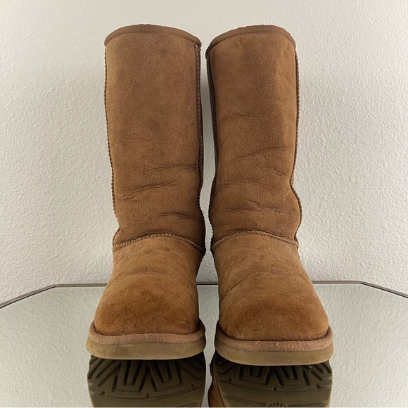 UGG Australia Classic Tall II Chestnut Tan Suede Sheepskin Shearling Wool Boots - Picture 9 of 13